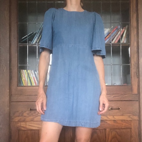Zara Chambray Flutter Sleeve Shift Dress XS - Picture 2 of 7